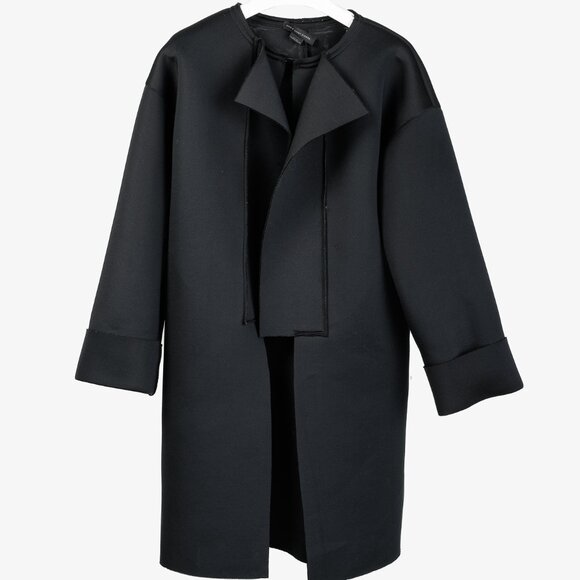 Marie Saint Pierre Black Neoprene Hook-Closure Layered-Front Coat - Picture 1 of 9